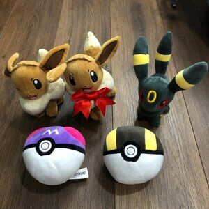 Pokemon Eevee Umbreon Evolution Masterball Ultraball 6in Plush Soft LOT OF 5